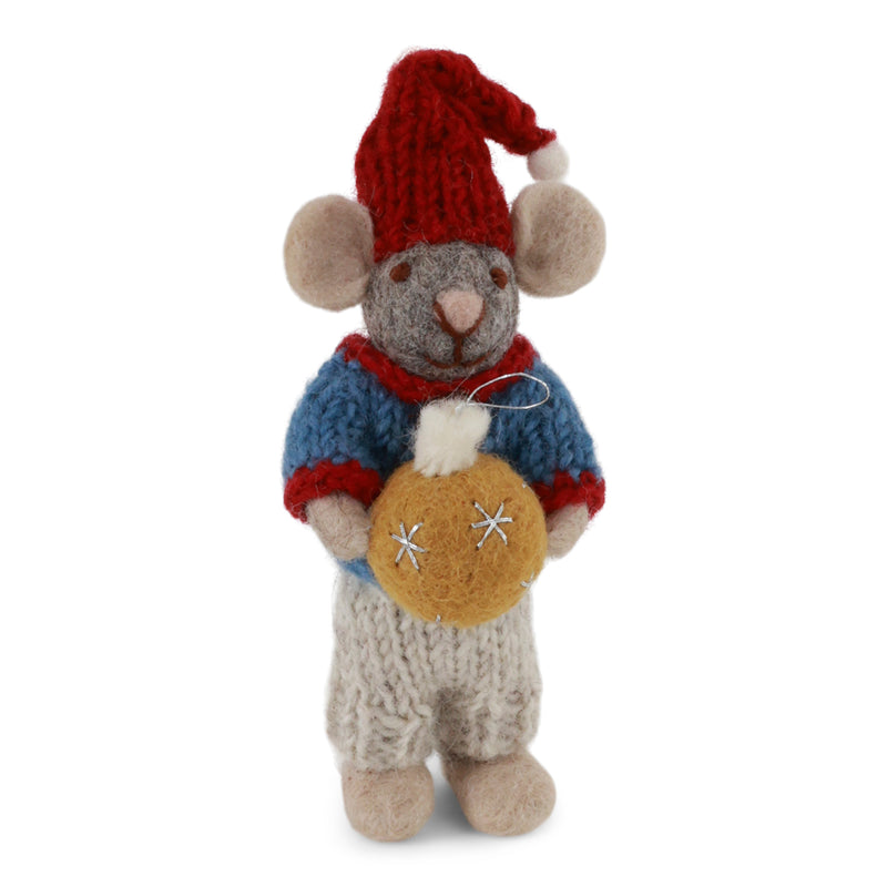 Kerstornamentje - Muis met kerstbal - 12cm