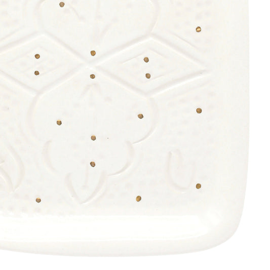 Dienblad – Reliëf wit & goud (24 × 14 × 3 cm)