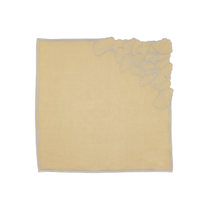 Gingko Servet – Geborduurd Linnen (45 × 45 cm)