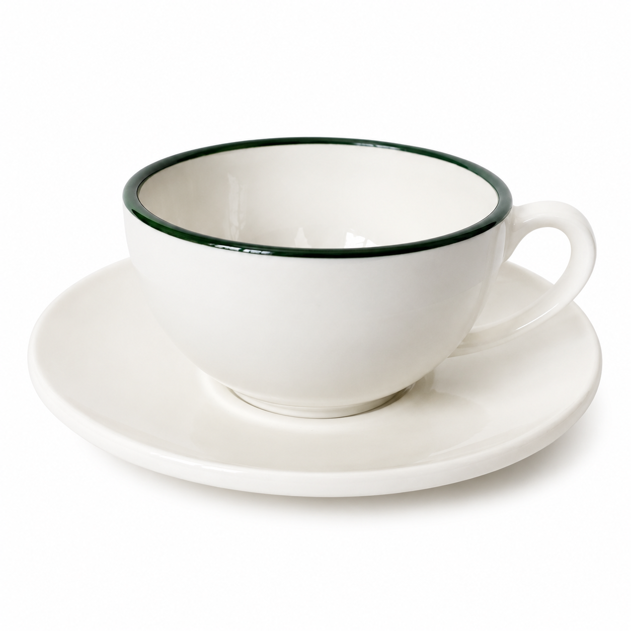 Coffee cup with saucer – Green rim – Ø 10 x 7.5 cm