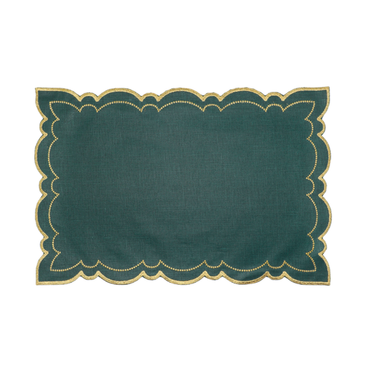 Letizia Vlekwerende Linnen Placemat 50 x 35 - Groen met gouden randje
