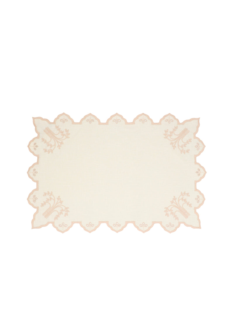 Vlekwerende Linnen Placemat – 50x35 cm - Licht roze met broderie
