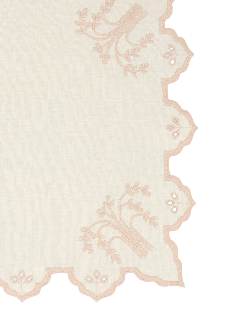 Vlekwerende Linnen Placemat – 50x35 cm - Licht roze met broderie