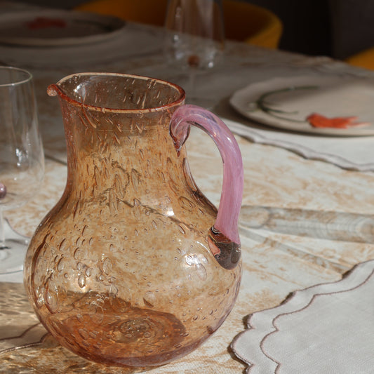 Grote ronde karaf uit Biot- Oranje x Roze