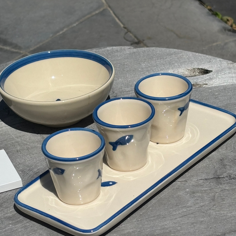 Keramieken kopje – Blauw Vismotief (7 cl)