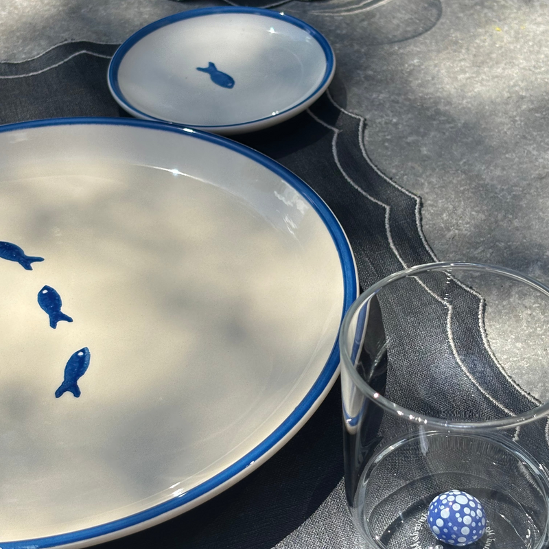 Bordje – Blauw Vismotief (Ø 13 cm)