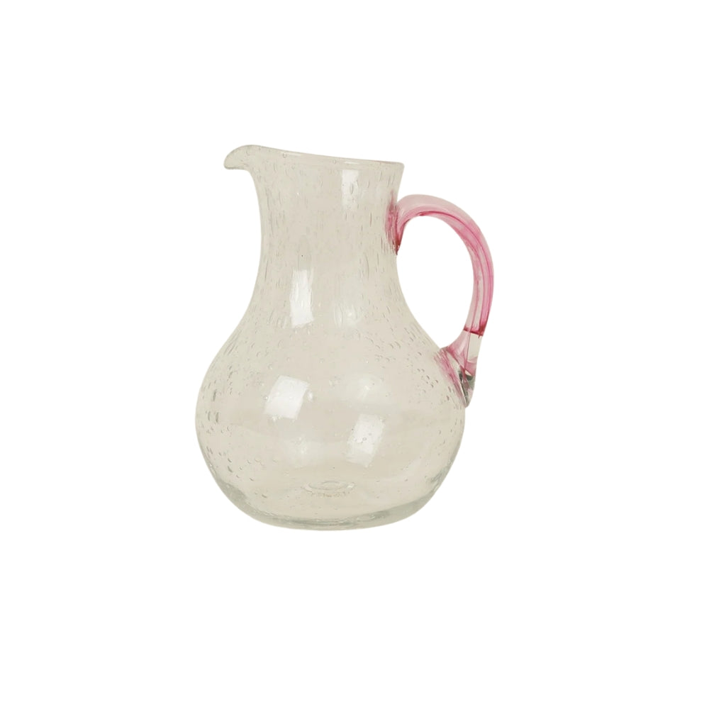 Grote ronde karaf uit Biot - Transparant x Roze