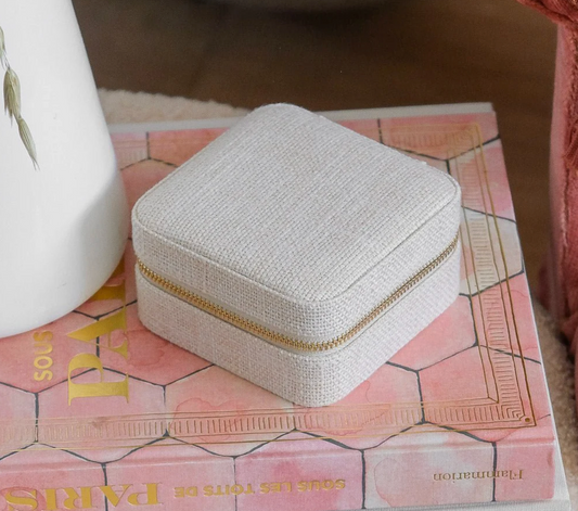 Travel Jewelry Box Linen Effect - Beige