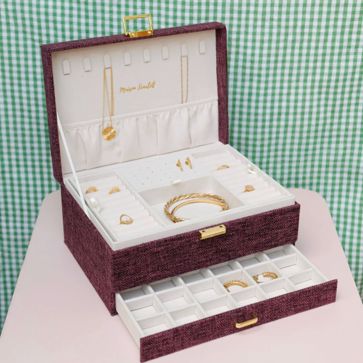 Linen-effect jewelry box - Bordeaux