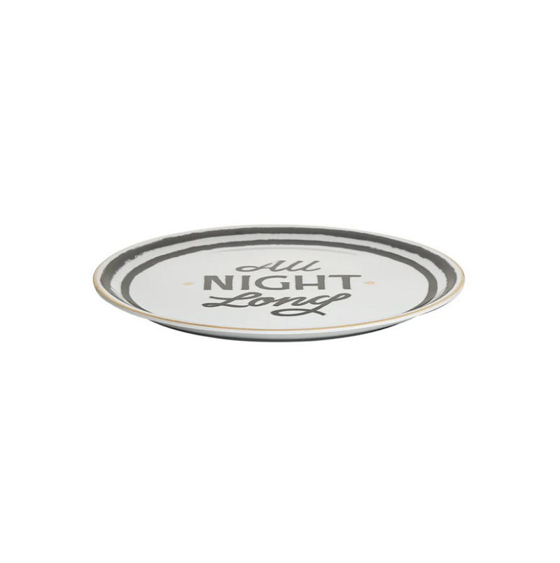 The Club - Pizza bord 'All night long' - Wit/Zwart - Ø 32