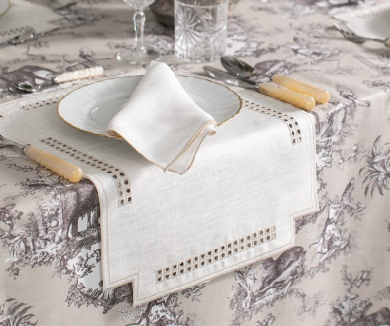 Erica Linnen Placemat - Vlekbestendig - Wit met Begie (35 x 50cm)