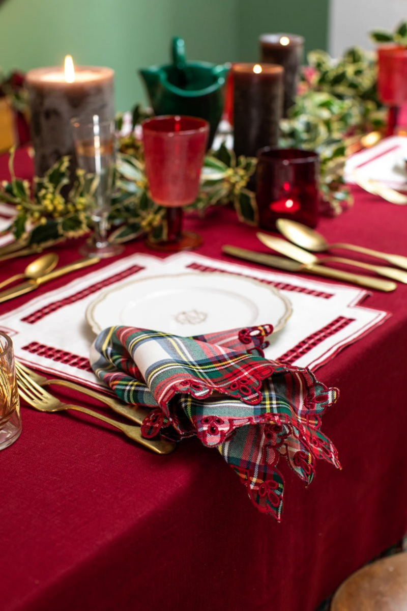 Erica linnen placemat – Vlekbestendig – Wit met rood