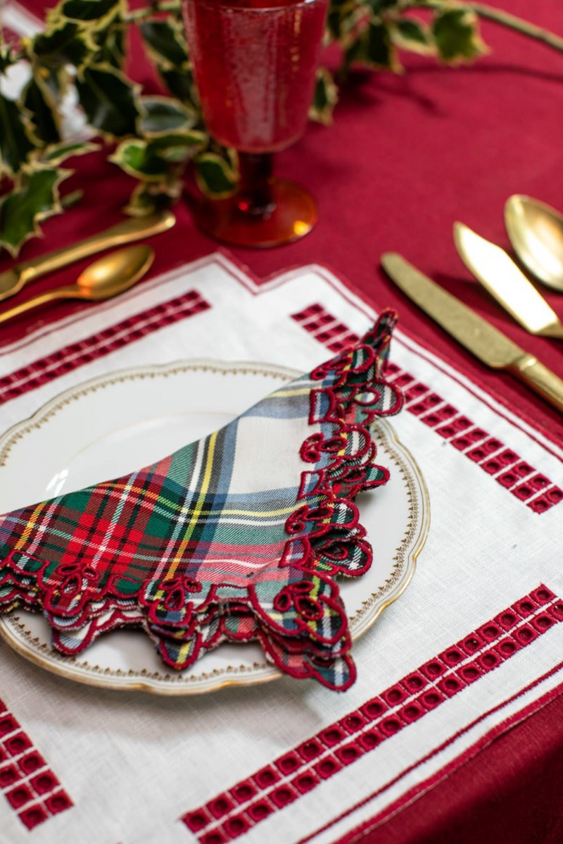 Erica linnen placemat – Vlekbestendig – Wit met rood