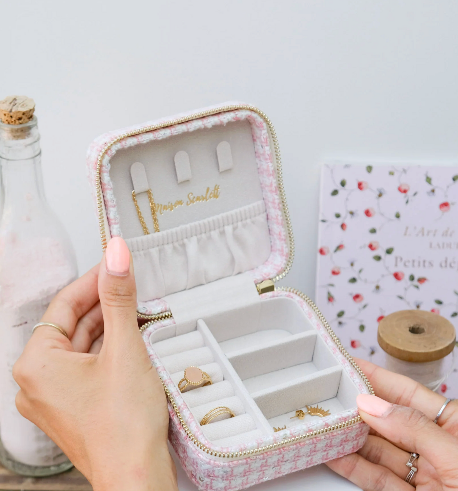 Travel jewelry box with houndstooth effect - Rose