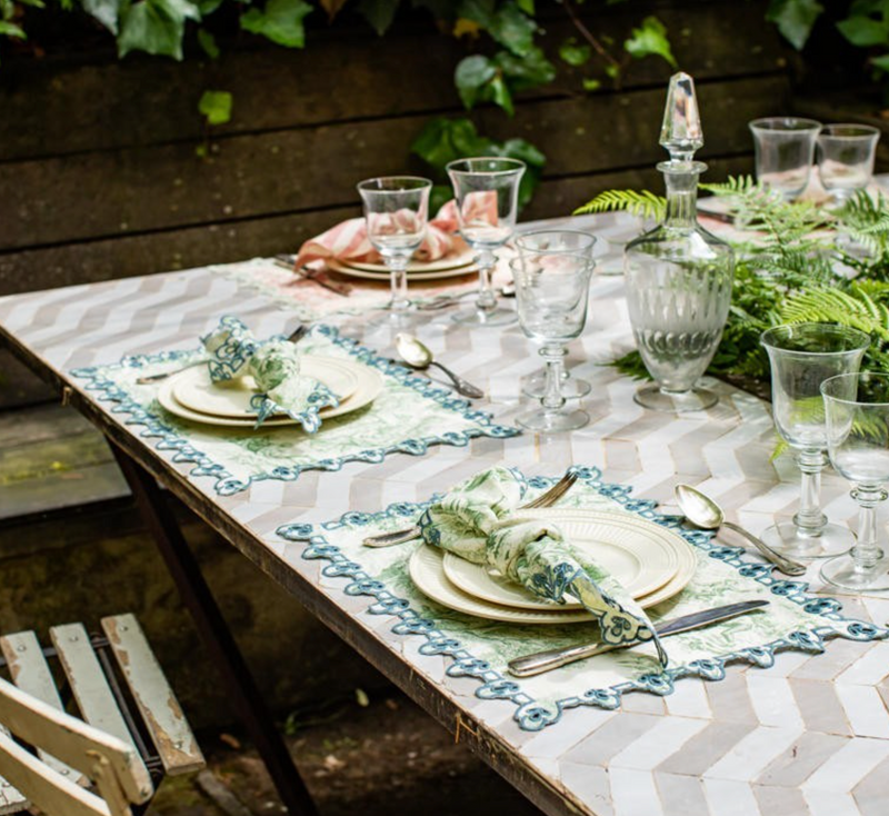 Vlekwerende Katoenen Placemat – 50x35 cm - Toile de Jouy met broderie