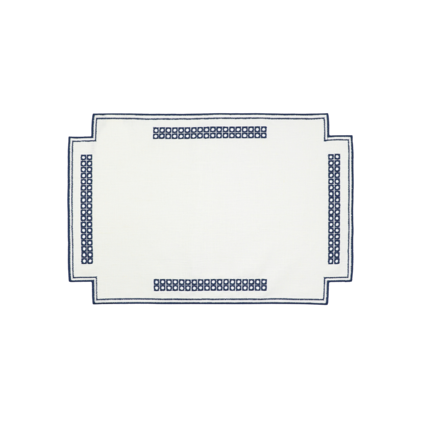 Erica Linen Placemat - Stain Resistant - White with Blue (35 x 50cm)
