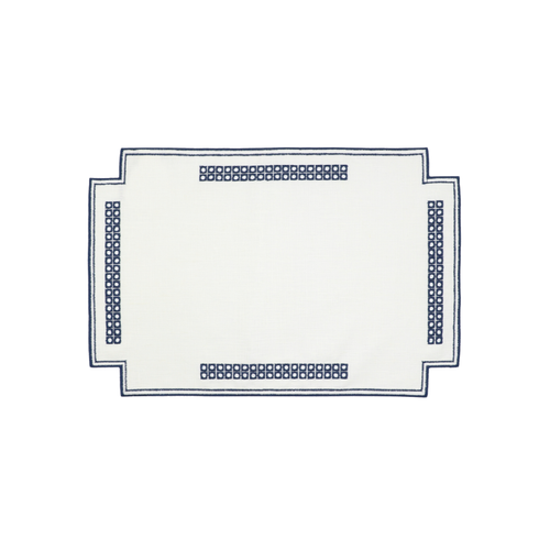 Erica Linen Placemat - Stain Resistant - White with Blue (35 x 50cm)