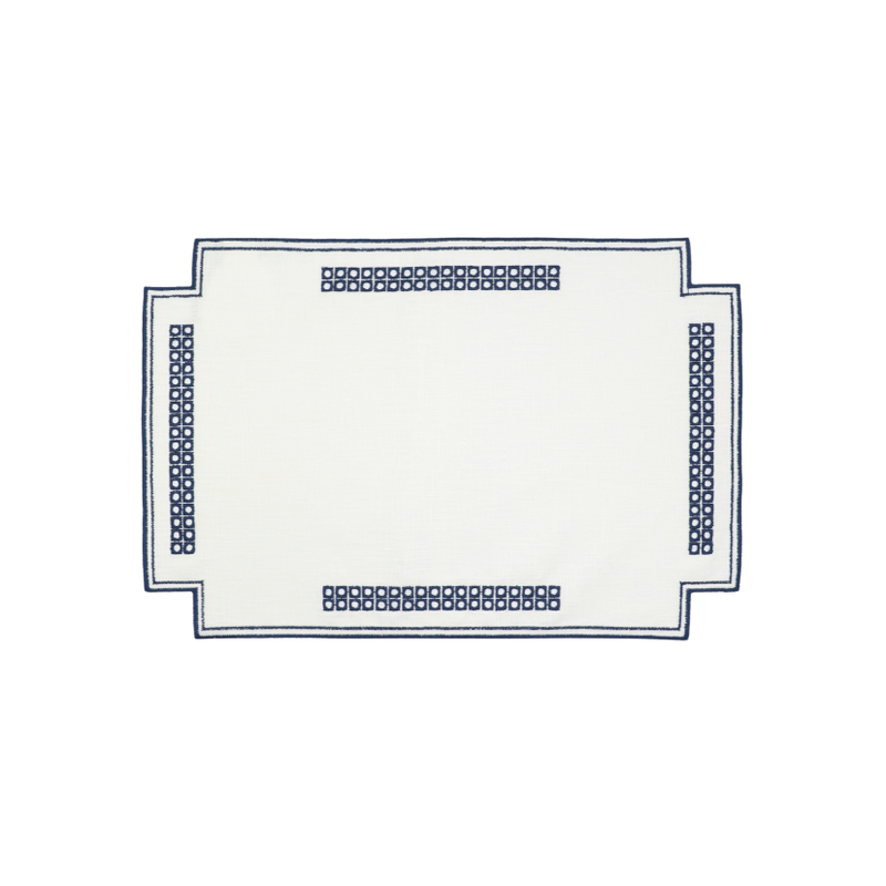 Erica Linen Placemat - Stain Resistant - White with Blue (35 x 50cm)