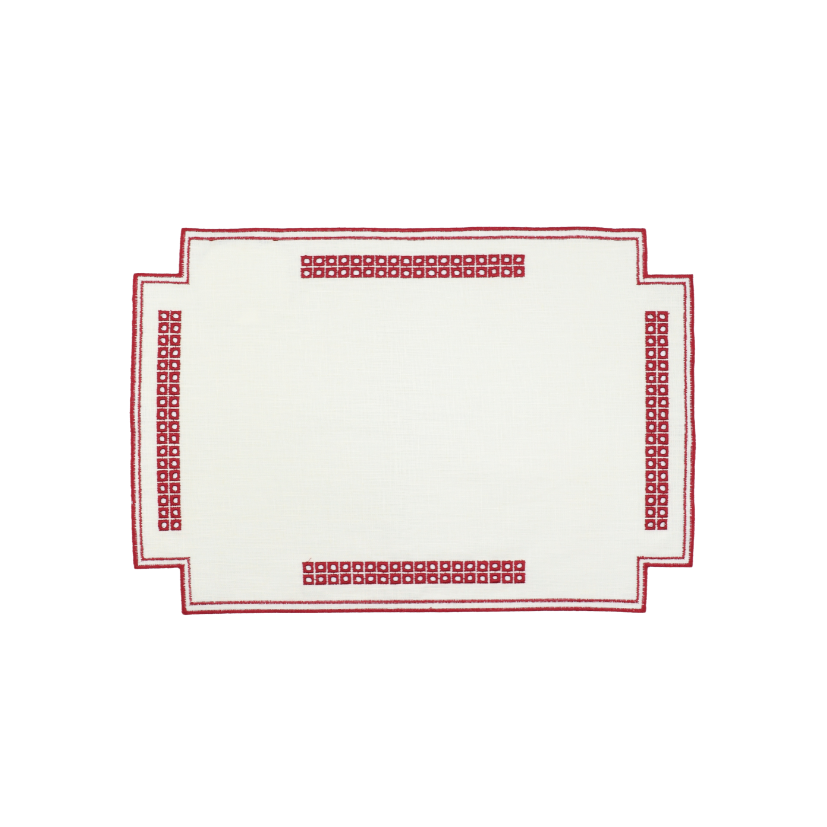 Erica linen placemat – Stain resistant – White with red
