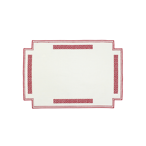 Erica linen placemat – Stain resistant – White with red