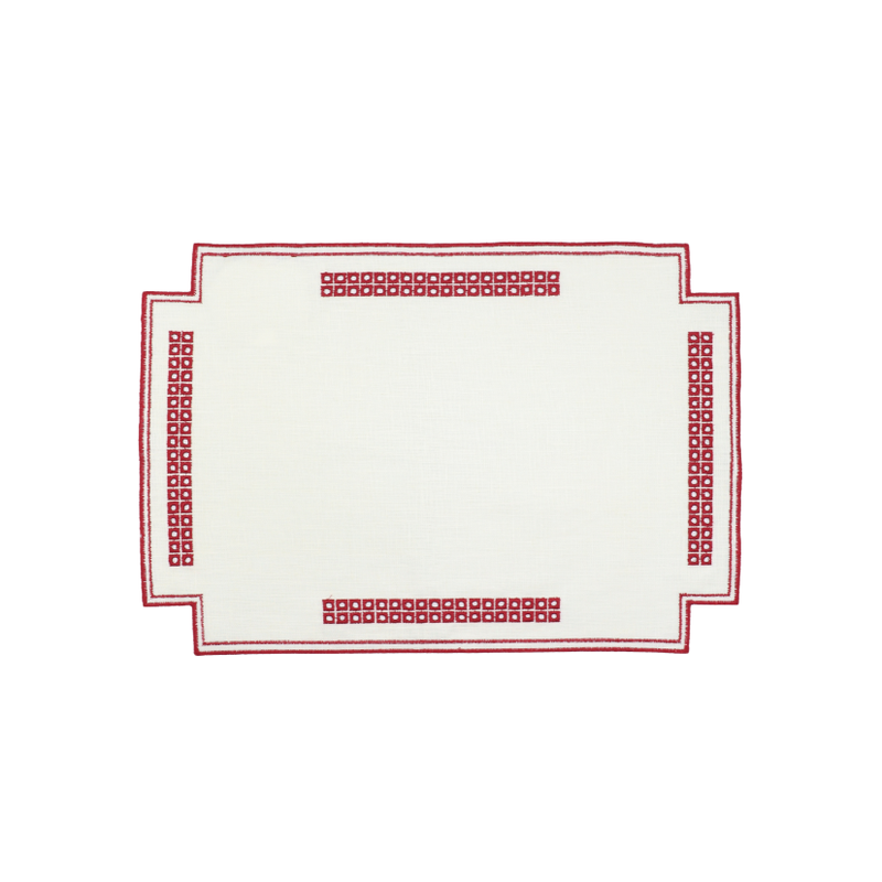 Erica linnen placemat – Vlekbestendig – Wit met rood