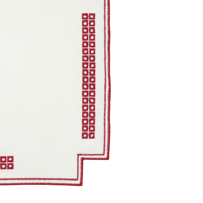 Erica linen placemat – Stain resistant – White with red