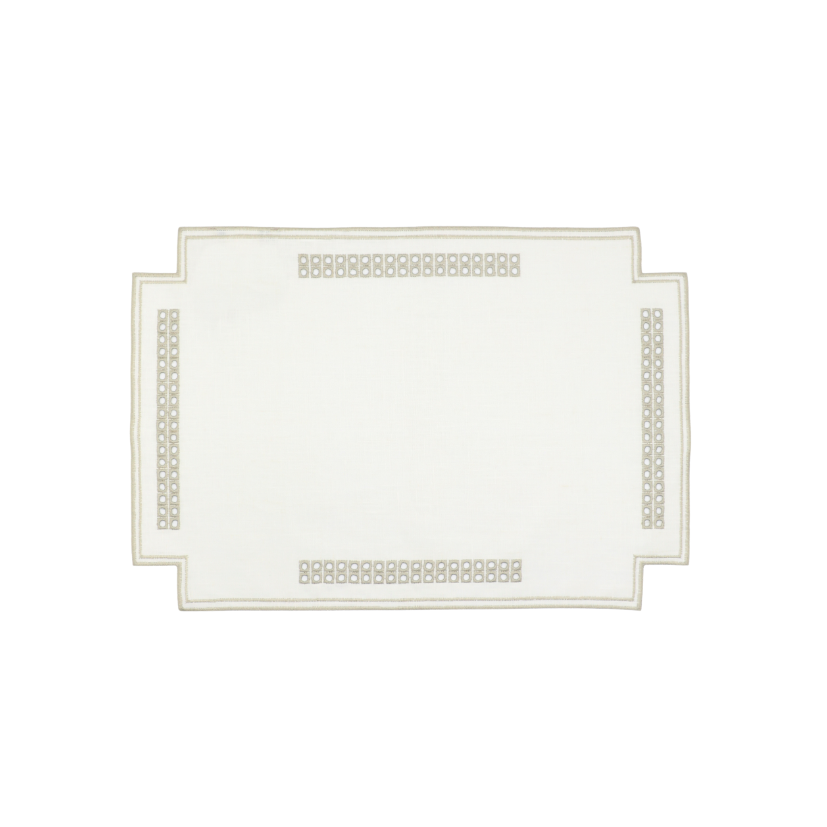 Erica Linen Placemat - Stain Resistant - White with Begie (35 x 50cm)