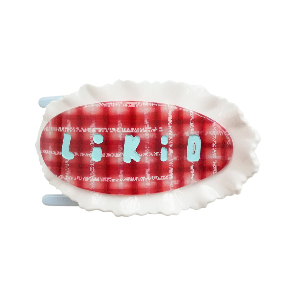Grande pince plate Likio Berry Plaid à carreaux rouges bordée de dentelle blanche