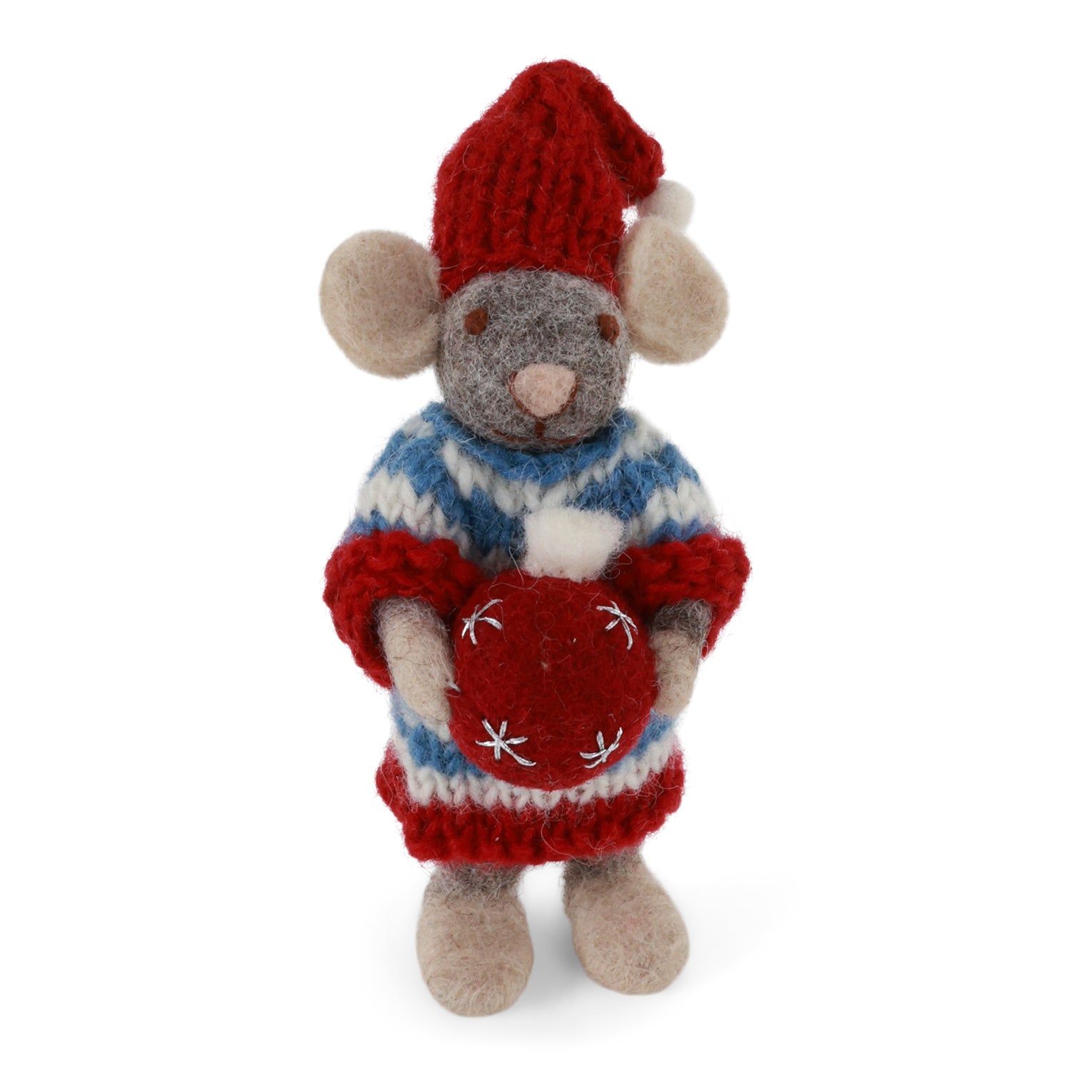 Kerstornamentje - Muis met kerstbal (klein mannetje)