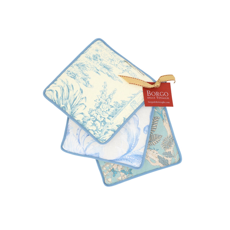 Set van 3 pannenlappen - Blauw