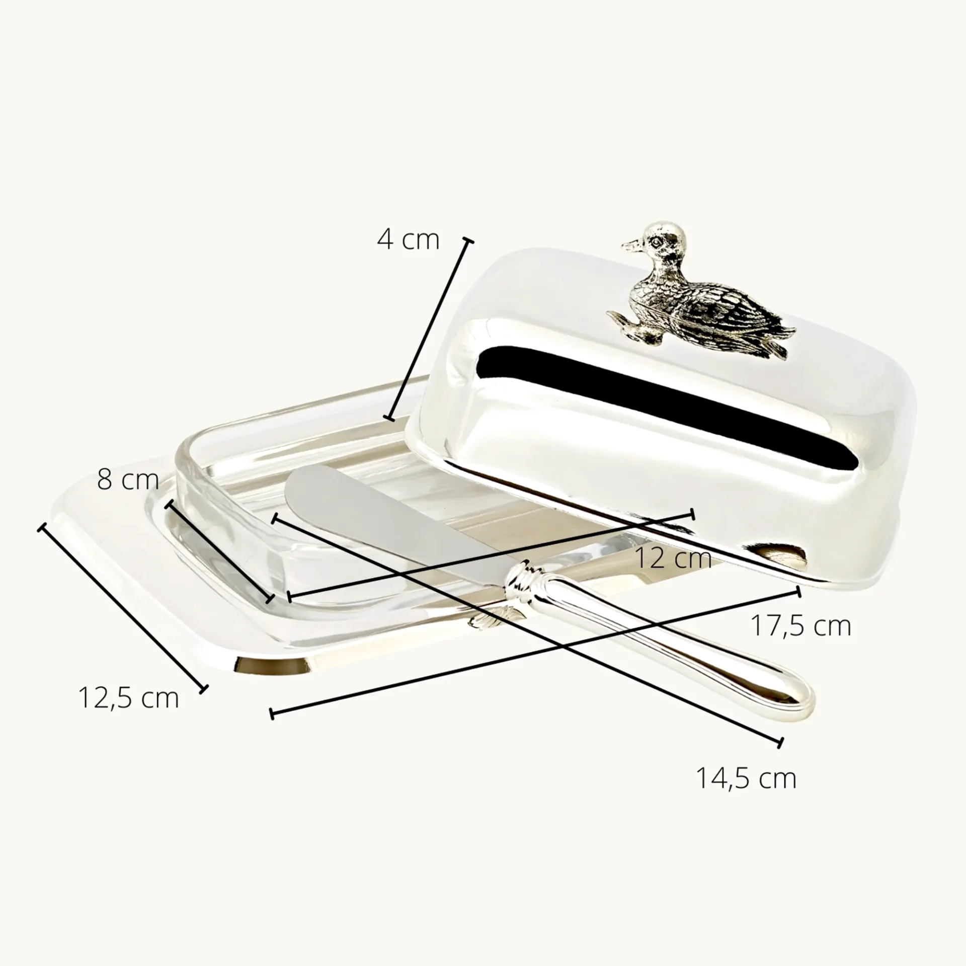 Duck butter dish with butter knife