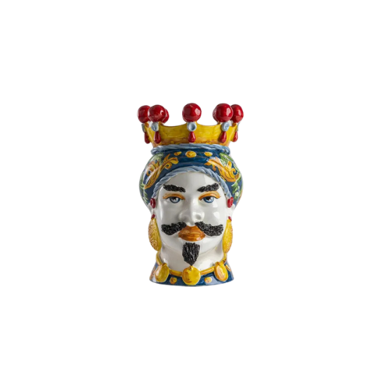 Handgemaakte Siciliaanse Testa di Moro — Acanthusbladeren Blauw Antiek