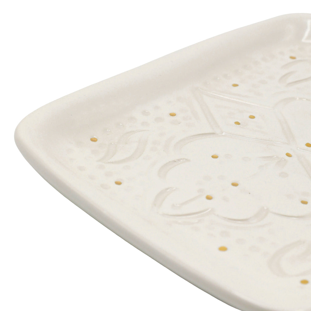 Tray – Relief white & gold (24 × 14 × 3 cm)