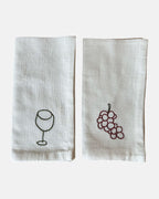 Set of 2 embroidered napkins 'Wine & Grapes'