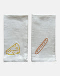 Set of 2 embroidered napkins 'Baguette & Cheese'