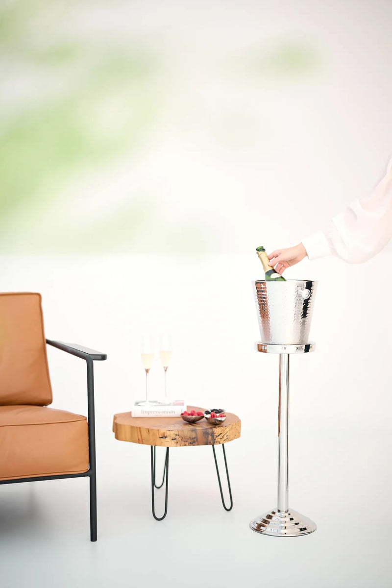 Capri Wijnkoeler met Standaard – Gehamerd RVS – Ø 22 x H 85 cm