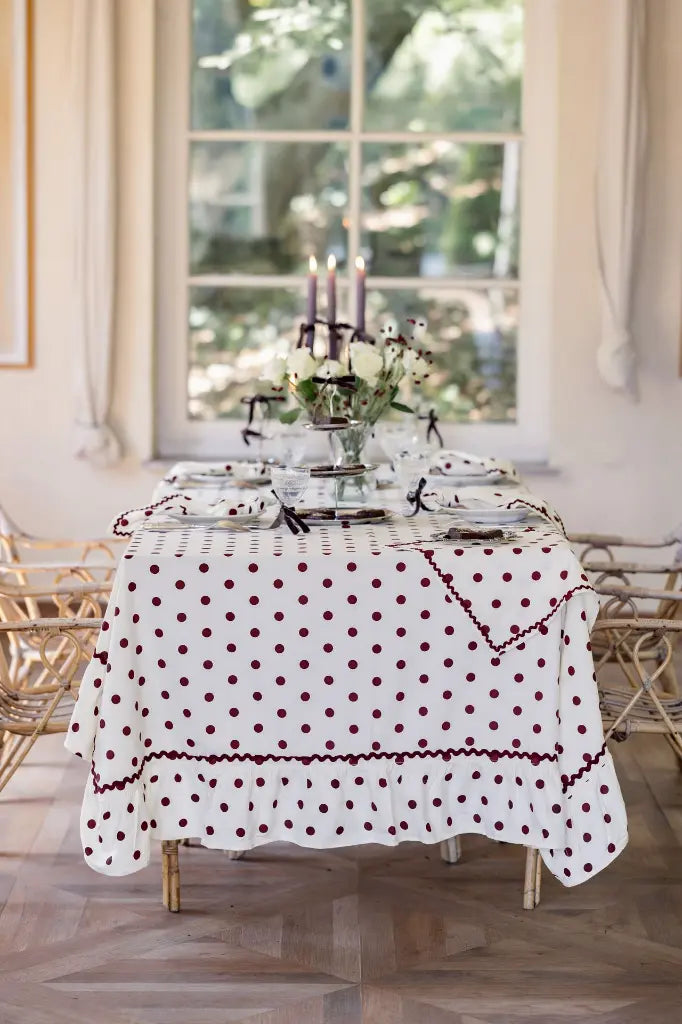 Paulette Brown tablecloth with brown polka dots