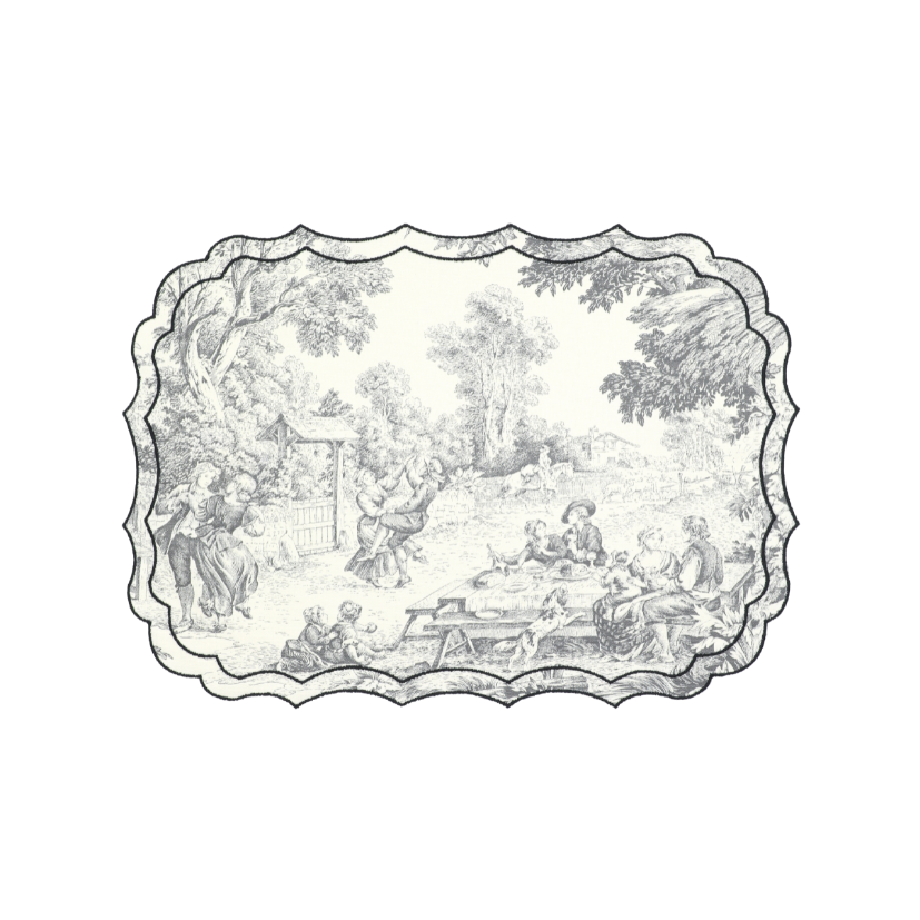 Vlekwerende Linnen Placemat – 50x35 cm - Toile de Jouy Nero