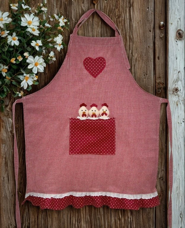 Kinderschortje met kipjes – rood