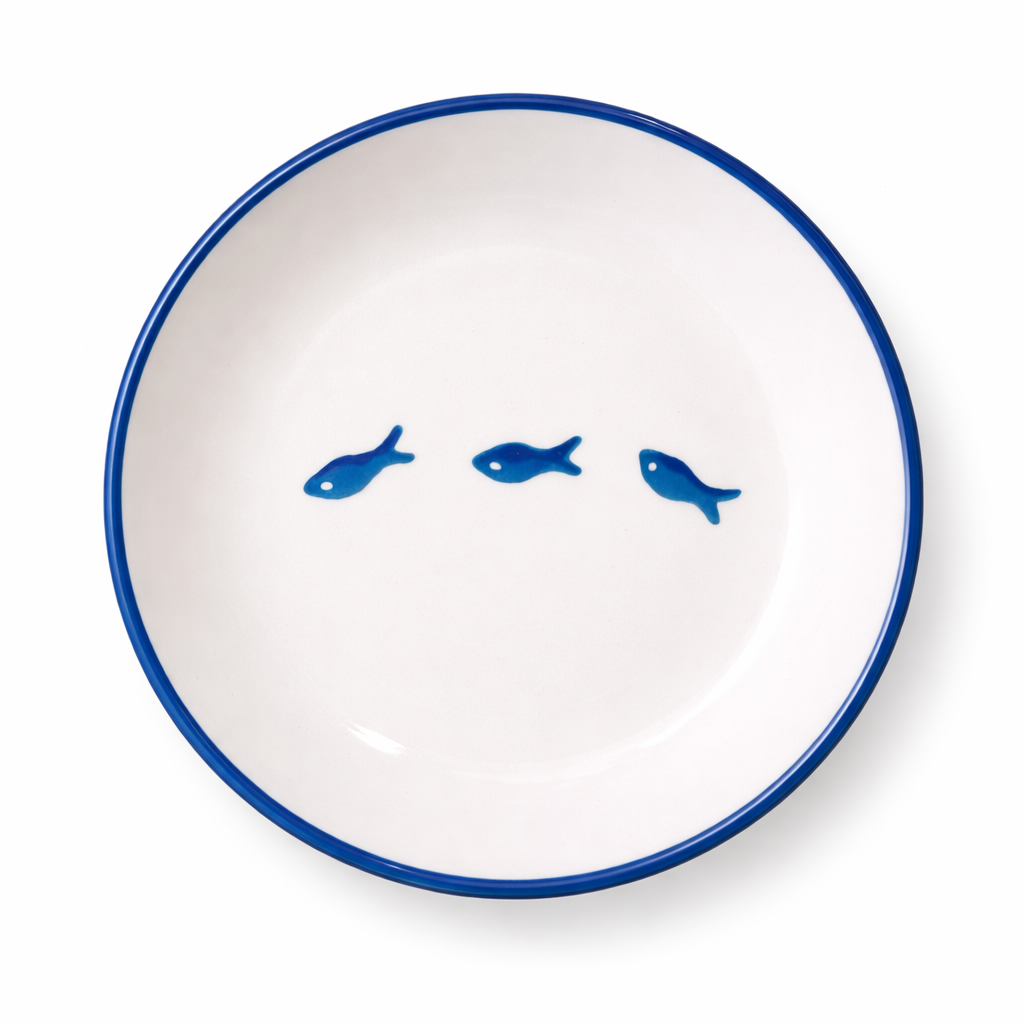 Plate – Blue Fish Motif (Ø 13 cm)