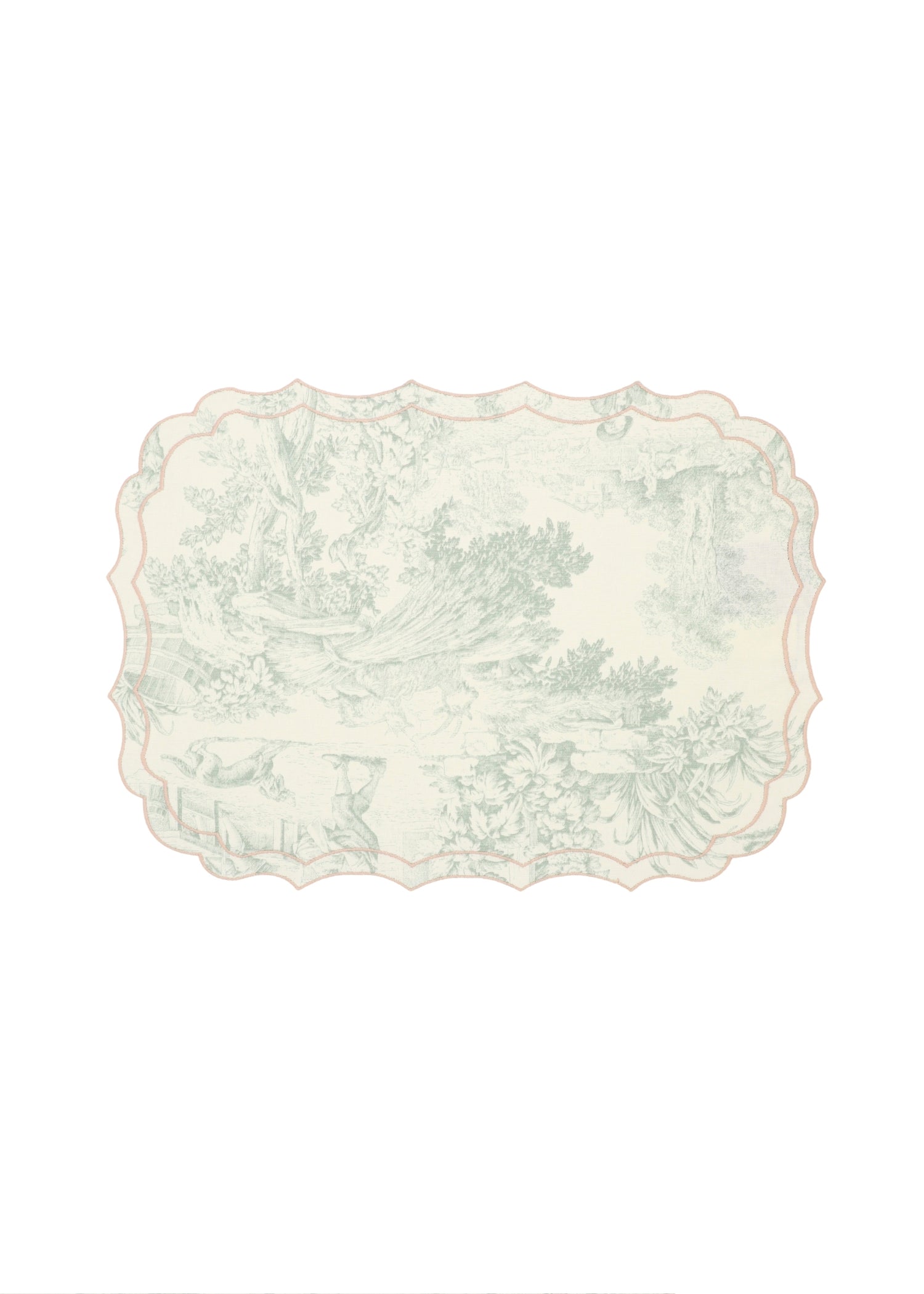 Vlekwerende Katoenen Placemat – 50x35 cm - Lichtgroene Toile De Jouy