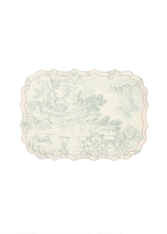 Vlekwerende Katoenen Placemat – 50x35 cm - Lichtgroene Toile De Jouy