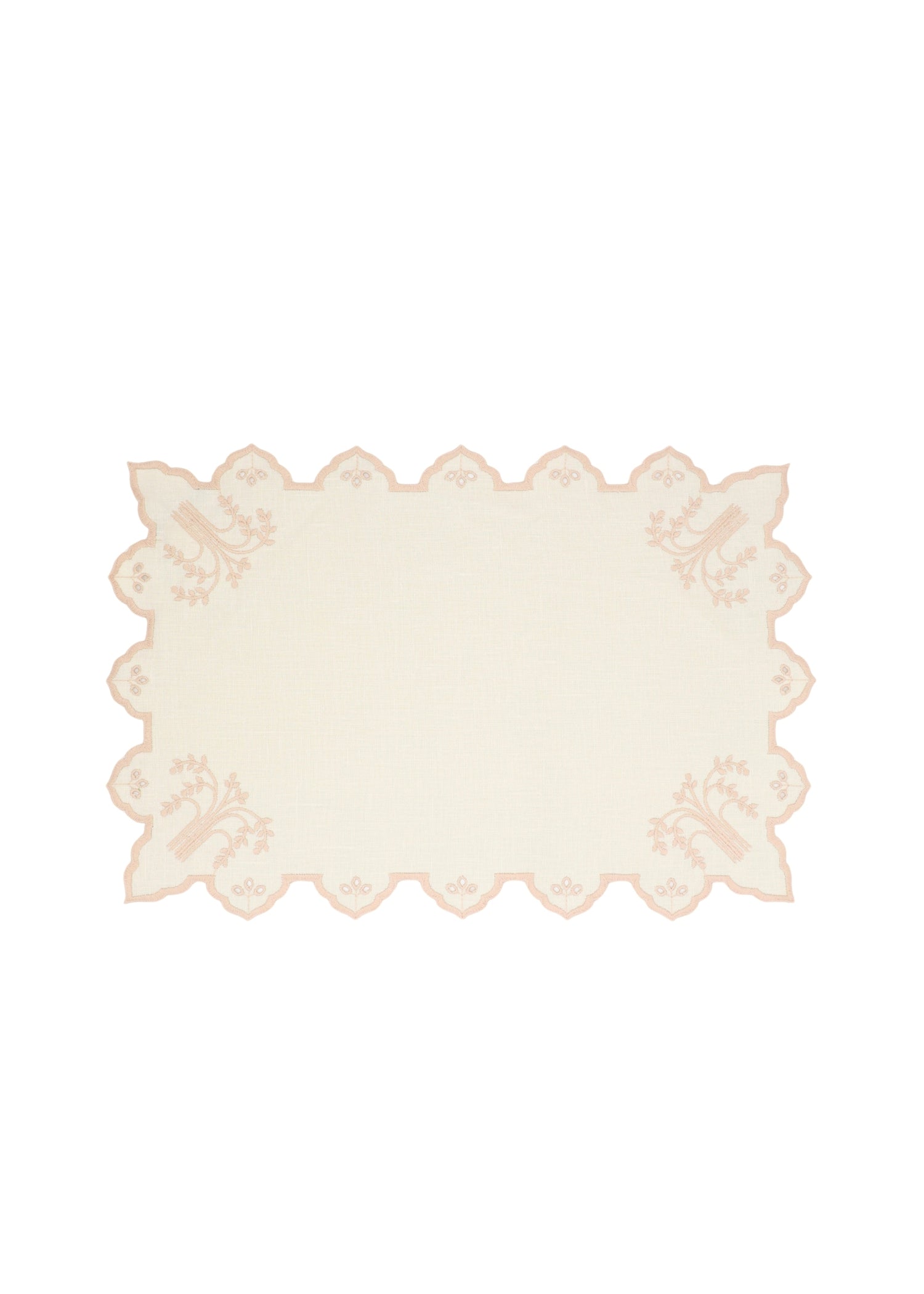 Vlekwerende Linnen Placemat – 50x35 cm - Licht roze met broderie