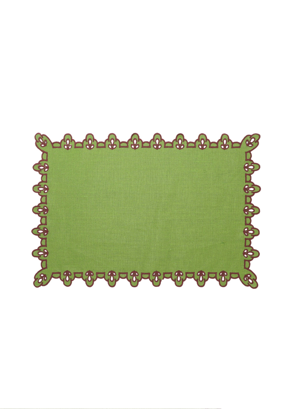Vlekwerende Linnen Placemat – 50x35 cm - Groen met paarse broderie