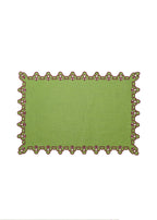 Vlekwerende Linnen Placemat – 50x35 cm - Groen met paarse broderie