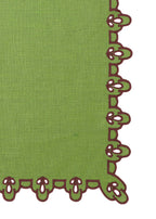 Vlekwerende Linnen Placemat – 50x35 cm - Groen met paarse broderie