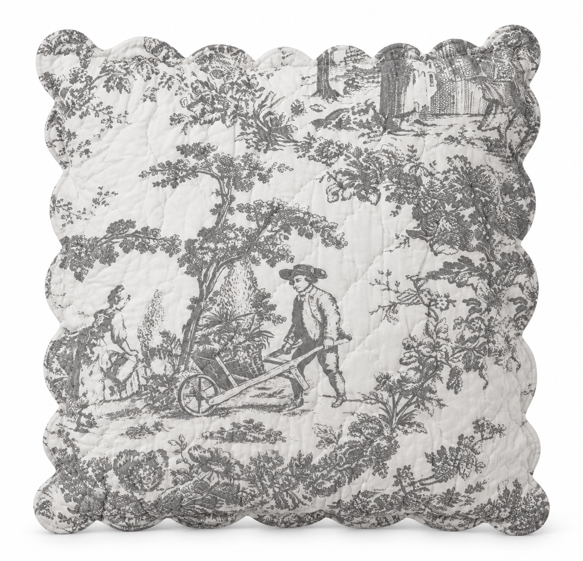 Gewatteerde kussensloop Toile de Jouy 60 x 60