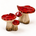 Set 2 Decoratieve Paddestoelen Keramiek - Rood - Groot