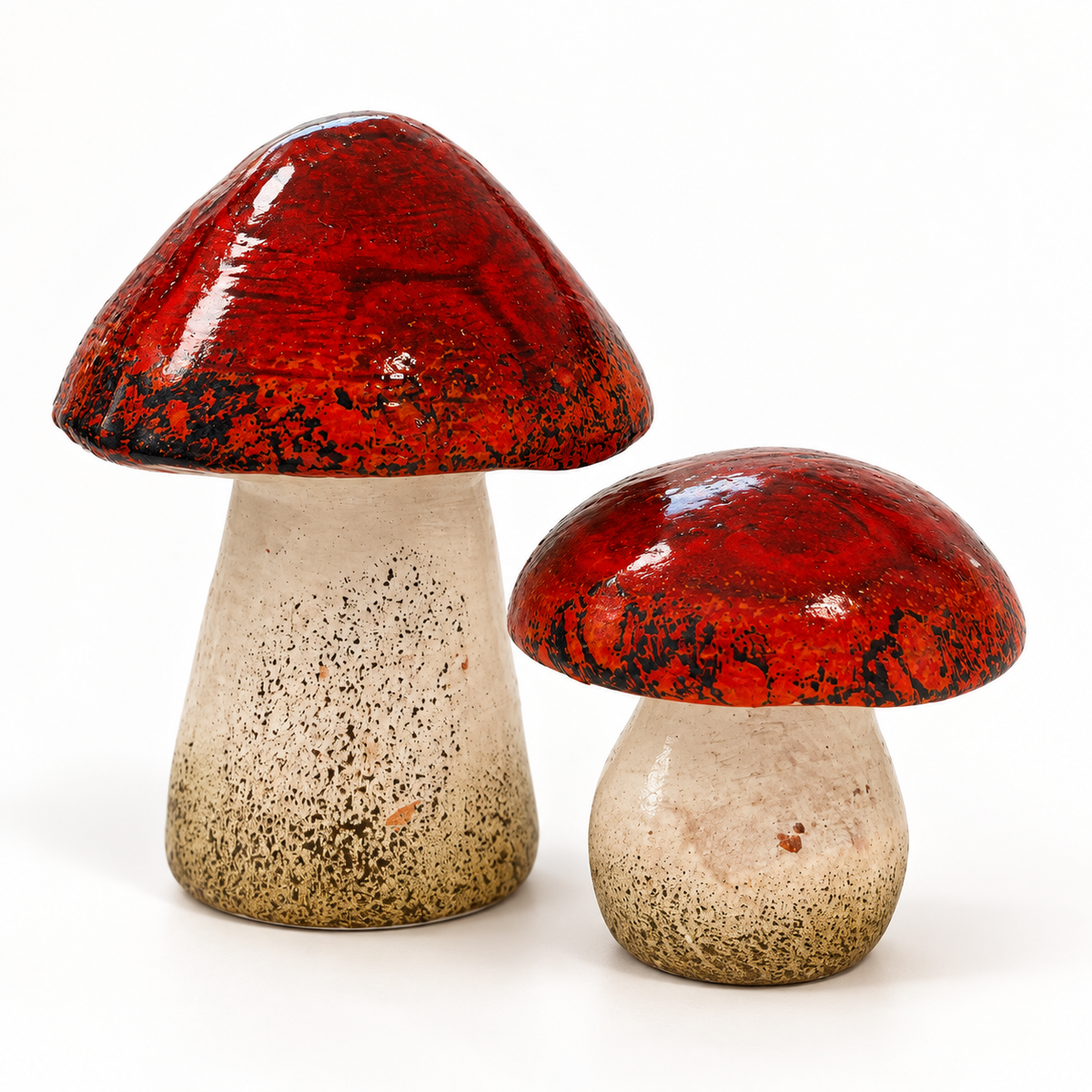 Set of 2 Decorative Ceramic Mushrooms - Red - Small