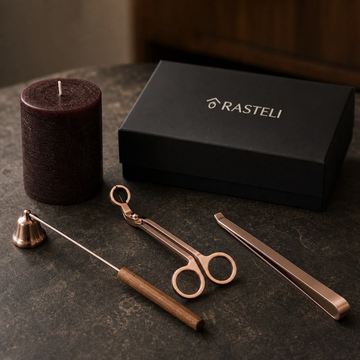 Geschenkset Kaarsen Accessoires - Koper